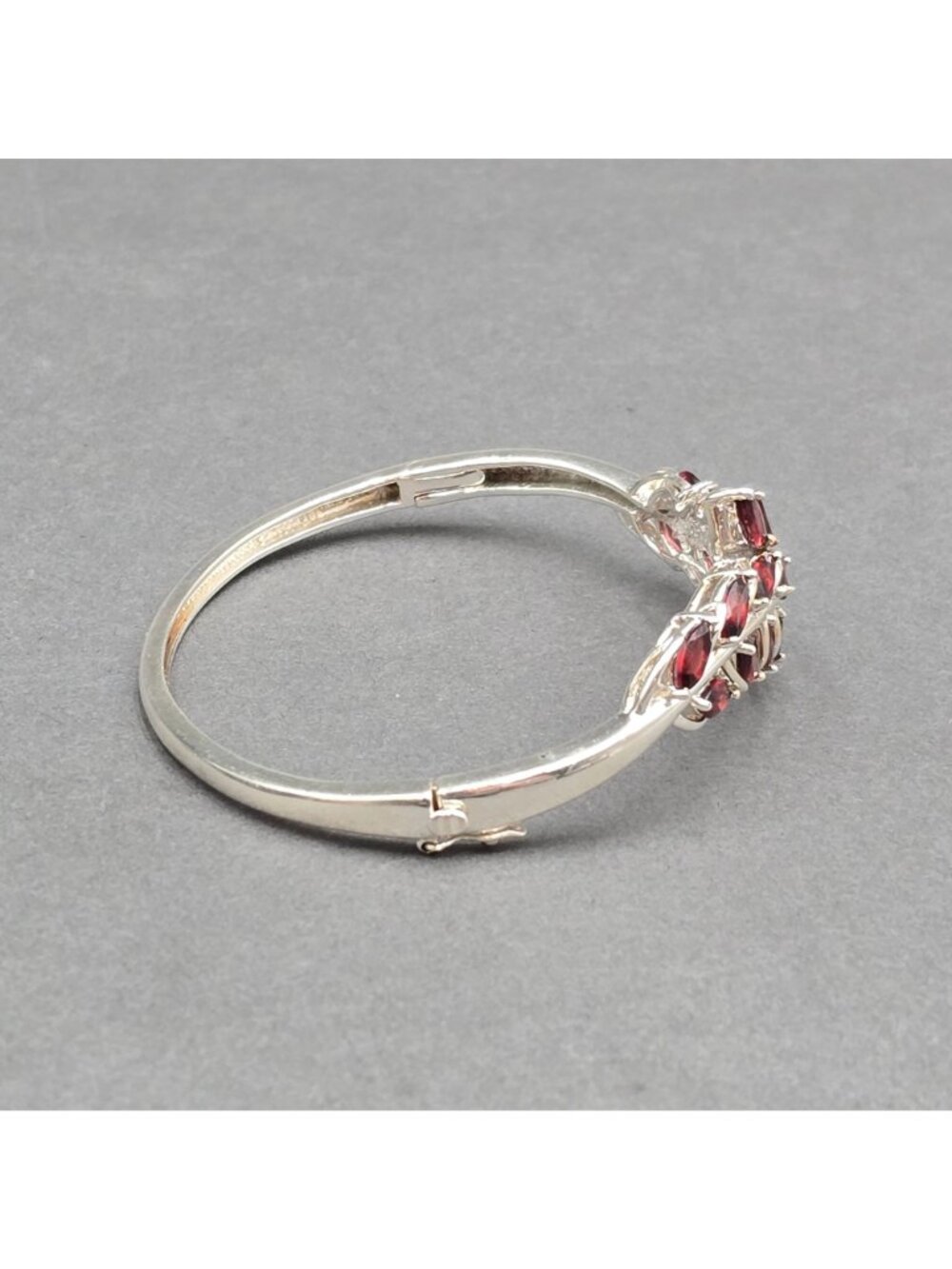 Sterling Silver Garnet Marquise Hinged Bangle Bracelet 7.25" Vintage Style 925 - Picture 6 of 11